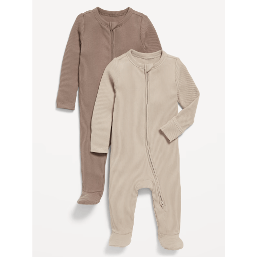 2-Way-Zip Sleep & Play Footed One-Piece (2 Pack) in Mocha Taffy, 0-3M