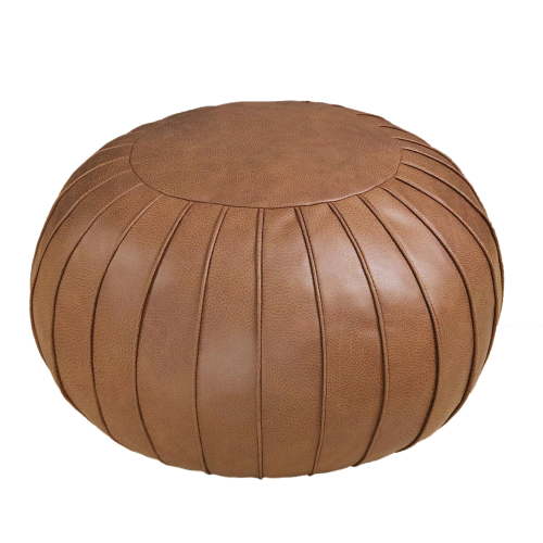 Thgonwid Faux Suede Indoor Round Pouf, Brown, 21.6" x 13"