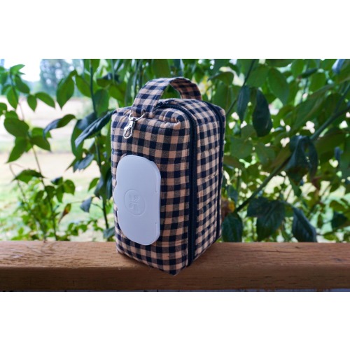 Tan Black Gingham Diaper Wipe Bag | Stroller Organizer, Toddler Essentials, Baby Shower Gift, Double Zipper Pouch