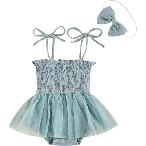 Meihuida Newborn Baby Girl Sleeveless Rompers Summer Clothes Cotton Bodysuit with Headband