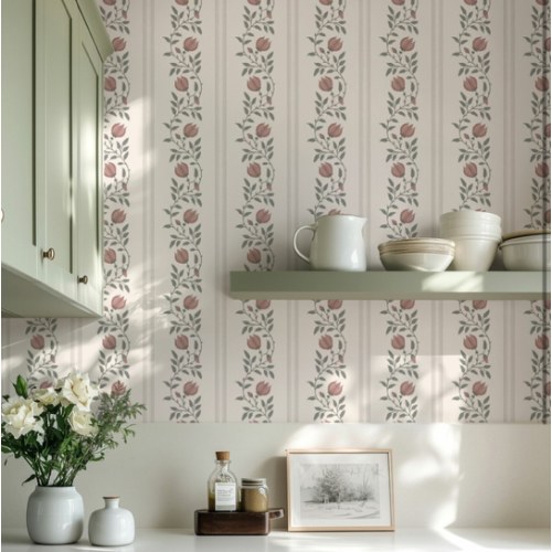 Wallpaper - Striped Rose - Pink and Blue