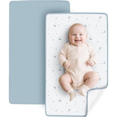 Konssy 2 Pack Waterproof Muslin Portable Changing Pad, Diaper Changing Mat