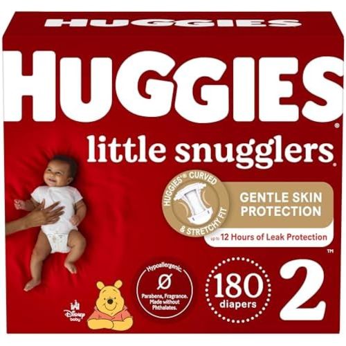 Huggies Size 2 Diapers, Little Snugglers Baby Diapers, Size 2 (12-18 lbs), 180 Ct (3 Packs of 60), Packaging May Vary