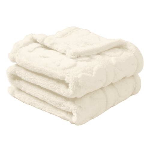CREVENT Soft Warm Ivory Bear 3D Sherpa Baby Receiving Blanket