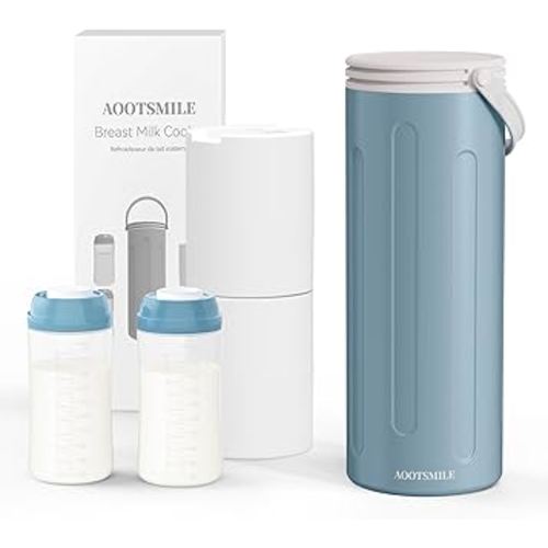 Portable Breast Milk Cooler for Travel, 22oz Large Capacity Breastmilk Chiller for Working Moms, 360° Cooling Keeps Milk Chilled 24 Hours, Includes 2 Baby Bottles, Breastfeeding Essentials