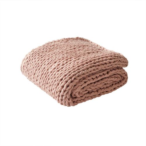 50"x60" Chunky Double Knit Handmade Throw Blanket Blush - Madison Park: Cozy Acrylic, All-Season Comfort