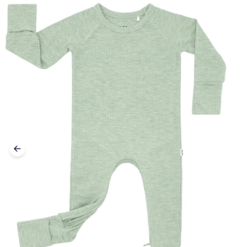 Heather Sage Ribbed Crescent Zippy - Little Sleepies