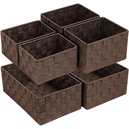 Posprica Woven Storage Baskets for Organizing 6 Pack, Large&Small Storage Cube Bins Set for Bathroom, Storage Boxes Container for Drawer, Closet, Shelf, Dresser, Brown