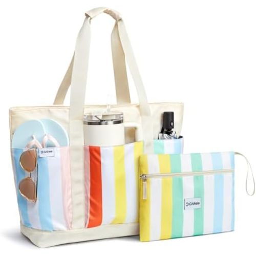 G4Free Beach Bag,Waterproof Beach Tote Pool Bags for Women,Compatible with Cup,Foldable for Weekender Travel