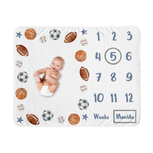 Sweet Jojo Designs Watercolor Sports Theme Boy Fleece Milestone Baby Blanket Set 3 Piece