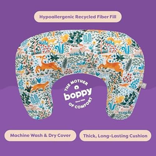 Boppy Nursing Pillow - Firm, Ergonomic U-Shaped Bottle and Breastfeeding Pillow with High Lift for Comfort and Support, Spacious Surface - Colorful Forest Animals