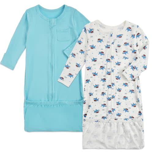 Aablexema Baby Nightgowns Rayon of Bamboo, 2Pcs Newborn Sleeper Gown with 2-way Zipper, Flip Mittens & Foot Cover