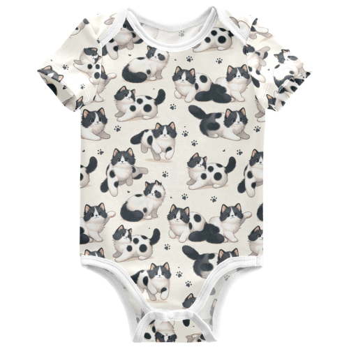 joogoo Cute Cat Footprint Pattern Baby Bodysuits Short Sleeve Cotton Onesies Clothes 12Months