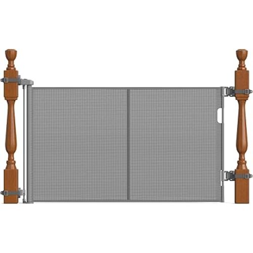 Upgraded Retractable Baby Gates for Stairs & Banister, Mesh Dog Gate Indoor, Extends to 55" Wide 33" Tall, Child Safety Gate for Stairway, Banister & Wall Mount (Gray)