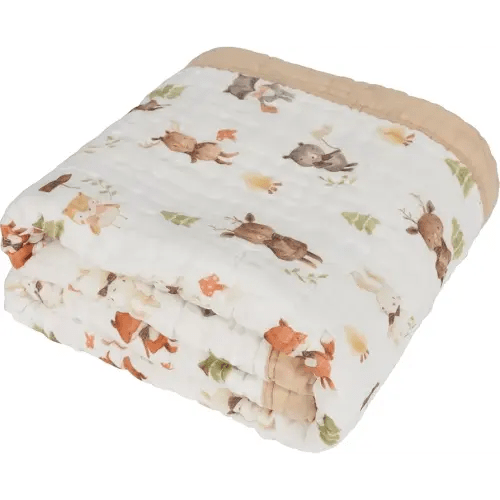 Organic Cotton Muslin Baby Blanket for Boys and Girls - Luxurious Soft Toddler Quilt for Swaddling - Gender Neutral Blanket - Baby and Toddler Gift - Forest Friends
