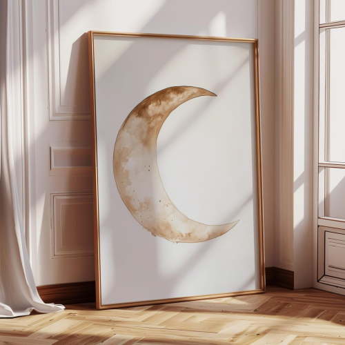 Minimal Crescent Moon Art – Boho Neutral Watercolor Moon Phase Print For Celestial Nursery Or Modern Wall Decor Wall Art, Modern Wall Decor, 16x24 UNFRAMED