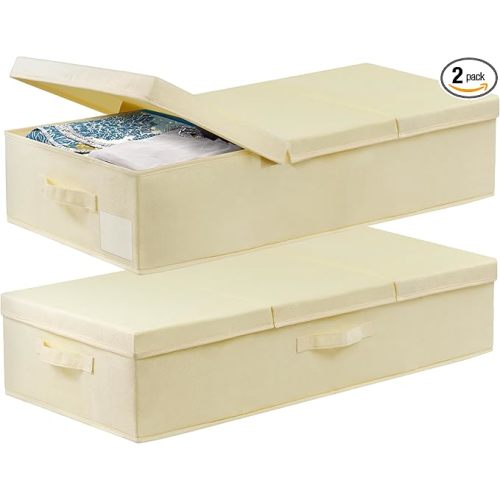 Large Wedding Dress Preservation Box ,2 Pack Underbed Storage Containers with Lids and Handles, Fits Wedding Gowns, Blankets, Comforters, Quilts & Bedding