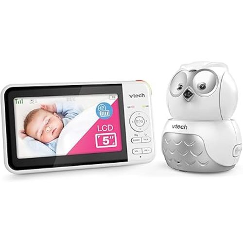 VTech BM5550-OWLN 5" Full Colour Pan & Tilt Video & Audio Baby Monitor with 2-Way Talk, Soothing Sounds, Room Temperature Monitor, up to 17 Hours Battery Life