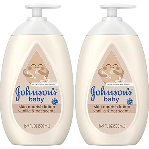 Johnson's Skin Nourishing Baby Lotion, Vanilla & Oat Scents, Hypoallergenic Baby Body Lotion for 72 Hour Hydration Until Baby's Next Bath Moisturizes & Protects from Dryness, 16.9 fl. oz (Pack of 2)