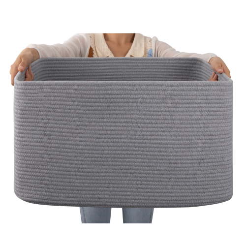 CHERISHGARD 70L Large Laundry Basket, Rectangle Cotton Rope Storage Baskets, Cotton Rope Basket with Handles