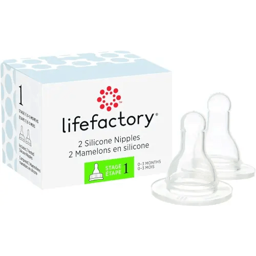 Lifefactory BPA-Free Stage 1 (0-3 Months) Silicone Nipples, 2-Pack