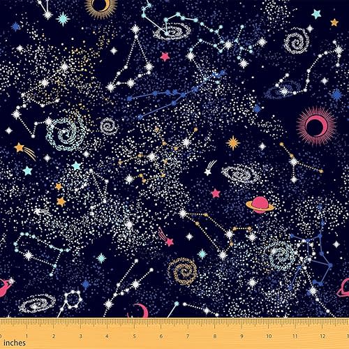 Galaxy Upholstery Fabric by The Yard, Outer Space Starry Sky Outdoor Fabric, Universe Nebula Constellation Stars Decorative Fabric for Upholstery and Home DIY Projects, Blue White 1 Yard