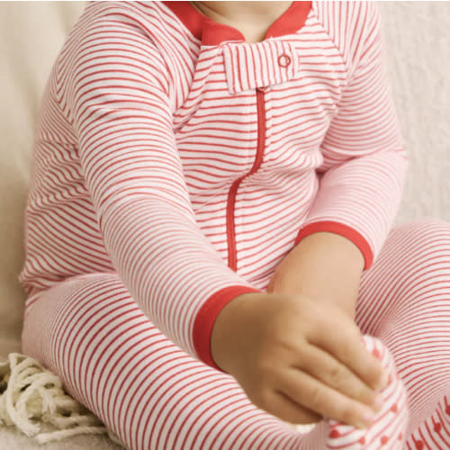 LAKE | Baby | Pima Cotton Pajamas | Classic Red Voyager Stripe Baby Sleeper