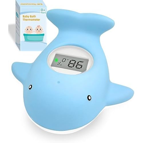 Baby Bath Tub Thermometer - Bathtub Water Thermometer with Room Temperature - Safety Floating Whale Bathtub Toy - New Upgraded Mute Flashing Alert, Gift for Mom Newborn Infant