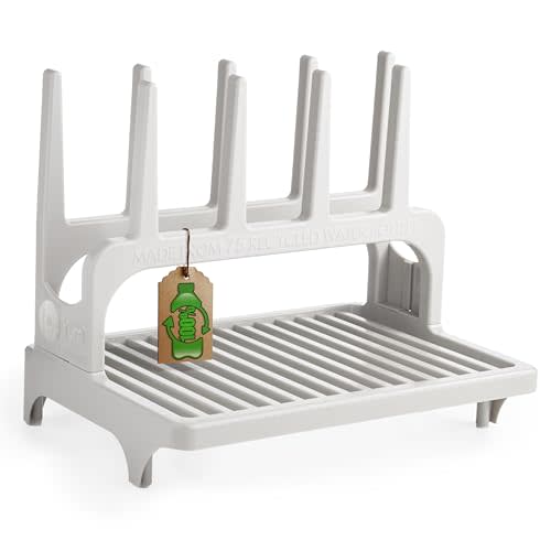 PopYum Seattle Gray Space Saving Drying Rack from 100% Recycled Bottles, countertop for Baby Bottle, Plastic Bags, Cups, Glass, tumblers, Compact