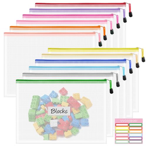 12pcs Zipper Pouch, A4 Storage Bags, 12 Colors Organization Pouches, File Bags, Clear Pouch, Plastic Bags, Reusable Zipper Pouches for Toys, Paper, School Office Supplies