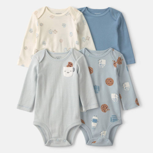 Baby Boy 4-Pack Milk & Cookies Long-Sleeve Multipack Bodysuits | Carter’s Oshkosh Canada