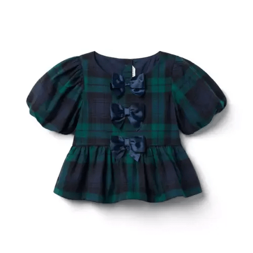 Girl Maritime Navy Tartan Tartan Peplum Bow Top by Janie and Jack