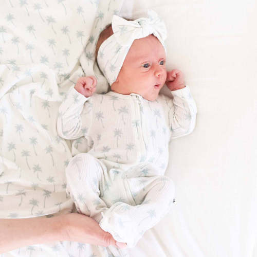 Preppy Palms Bamboo Waffle Zipper Footie