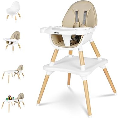 Gofirst 6 in 1 Baby High Chair,Convertible Wooden High Chairs for Babies and Toddlers,Infant Dining Booster Seat,Building Block Table/Baby Highchair 4-Position Removable Baby Feeding Chair