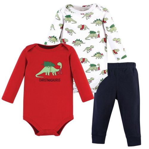 Hudson Baby Infant Boy Long-Sleeve Bodysuits and Pants, Christmasaurus, 0-3 Months