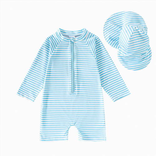 Hessimy Baby Boys Swim Set - Swim Shirt Graphic Tees & Board Shorts - Infant Toddler Little Boys Swimsuit(Blue,6-12 Months)