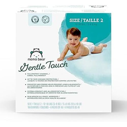 Amazon Brand - Mama Bear Gentle Touch Diapers, Size 2, 184 Count (4 packs of 46)