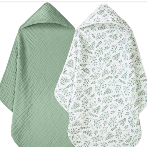 Baby Bath Towels, 100% Muslin Cotton Hooded Baby Towels for Newborn, Infant and Toddler, 2 Pack Soft and Absorbent Unisex Bath Essentials with Large 32x32Inch Size