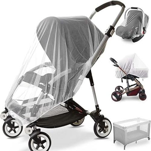 Durable Baby Stroller Mosquito Net (2 Pack) - Universal Elastic Edge Mesh Cover for Bassinets, Cradles, Playards, Car Seats & Mini Cribs | Breathable Travel Essential Newborn Protection (White)