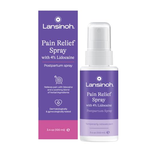 Lansinoh 4% Lidocaine Perineal Spray, 3.4 Ounces | Postpartum Pain Relief Spray, Dematologist Tested, with Witch Hazel, Postpartum Essentials