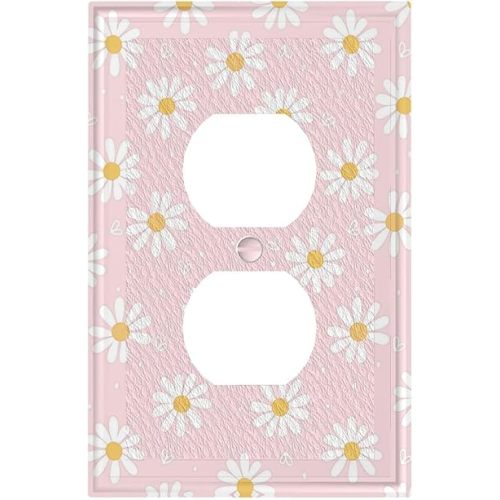 Pink Daisy Floral Outlet Covers Light Switch Cover Decorative Flowers Wall Plate Electrical Faceplate Lightswitch For Girls Room Bedroom Bathroom
