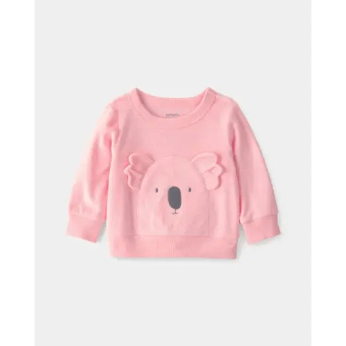 Baby Girl Koala Terry Pullover Sweatshirt - Pink | Carter's