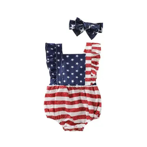 USA Ruffle Romper with Headband - Hazel & Bo
