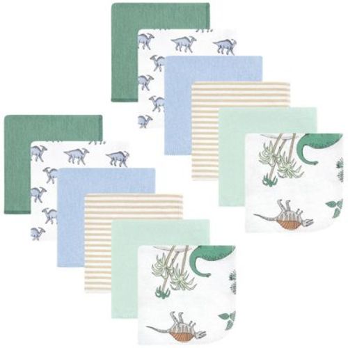Hudson Baby Cotton Poly Infant Boy Flannel Washcloths, Boy Dino World 12Pk, One Size