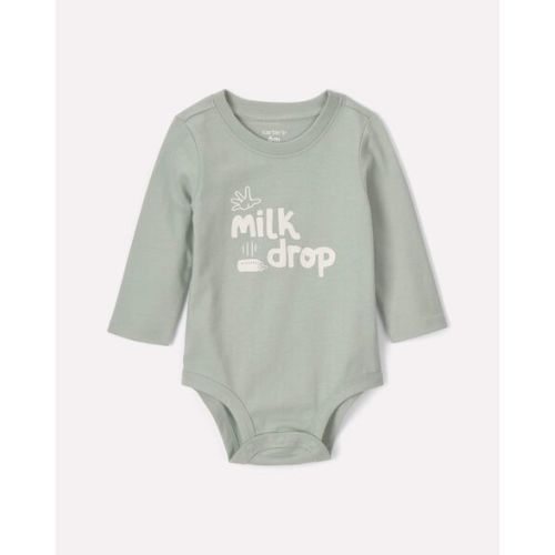 Baby 'Milk Drop' Long-Sleeve Graphic Bodysuit - Green | Carter's