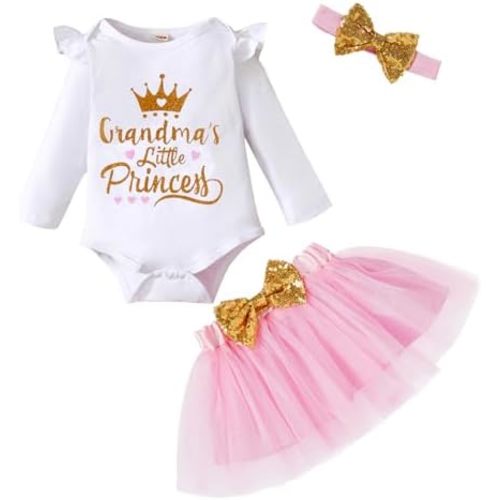 Newborn Baby Girl Outfits Infant Letter Print Romper+Tutu Skirt+Headband+Legging Warmer Coming Home Clothes Set
