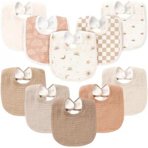 Konssy 10-Pack Muslin Baby Bibs