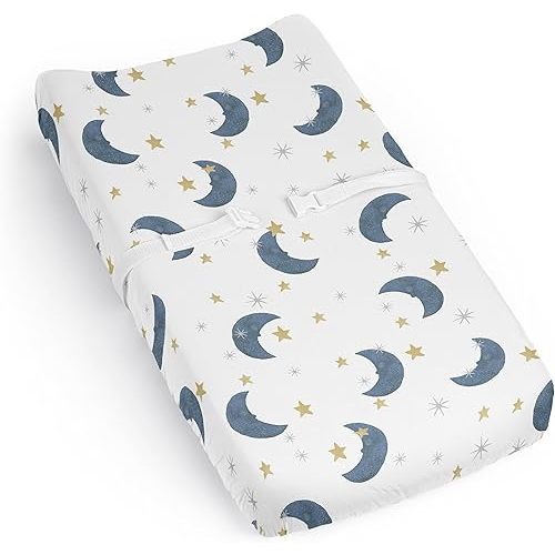 Sweet Jojo Designs Baby Changing Pad Cover Sheet (Moon and Star) for Girls/Boys, Infant/Newborn Diaper Change Table Mat Covers (Watercolor, Celestial, Sky, Stars & Moons, Outer Space, Navy Blue, Gold)