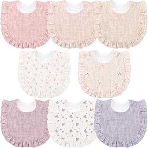 Bearmoss 8 Pack Muslin Baby Bibs for Drooling and Teething, Bibs for Girls