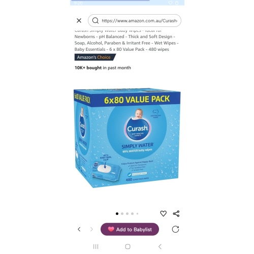 Curash Simply Water Baby Wipes  Value Pack - 480 wipes